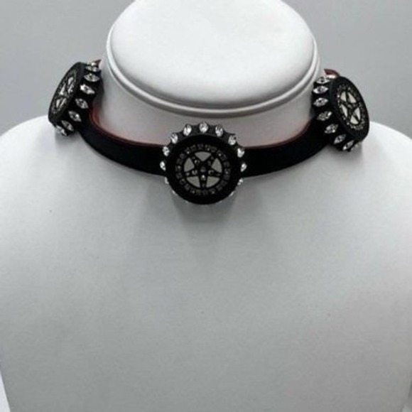 Ermanno Scervino Jewelry - Ermanno SCERVINO French Designer‎ Black Leather Chain Caps Goth Choker Necklace